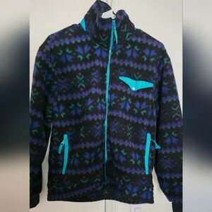 Vintage L.L. Bean Fleece Jacket Black Aztec Print